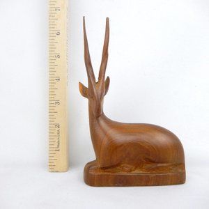 Vintage Wooded Sitting Deer Statue